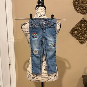 JORDACHE adorable Blue Skinny Jeans Colorful Patches Sz 3T